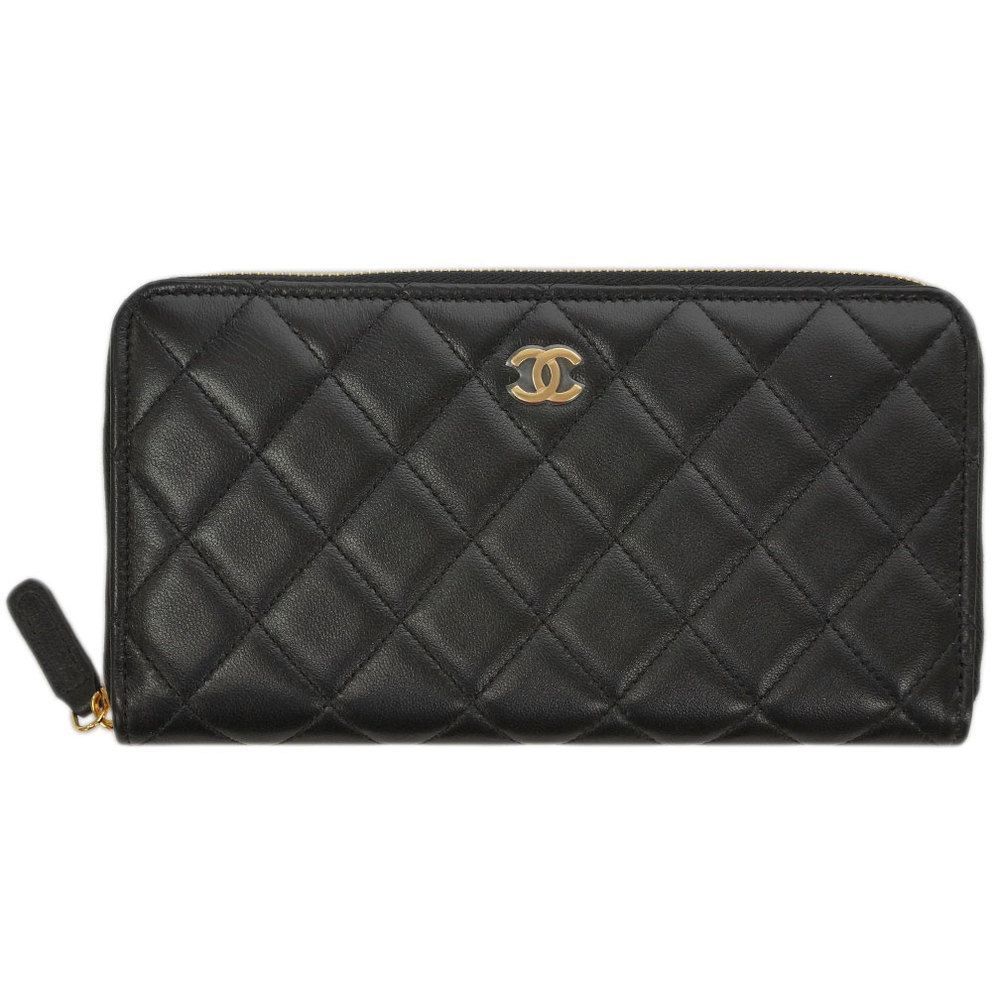 Chanel Long Zip Wallet Matelasse Line Black